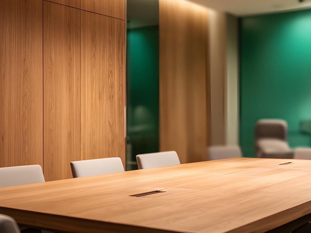 Holzverkleideter Besprechungsraum in einem Zürcher Büro mit präzisen Linien und warmem Licht