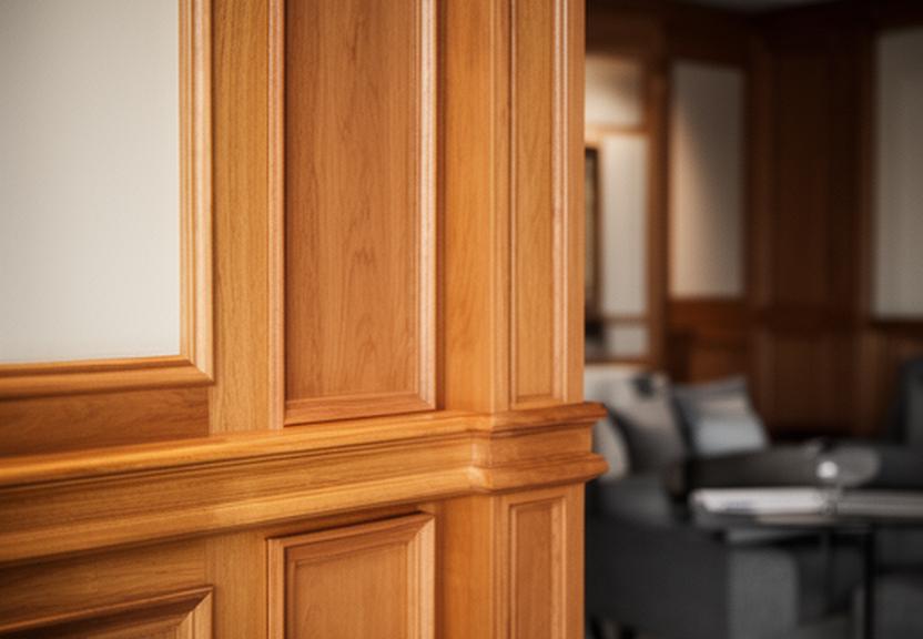 Eleganter Holzinnenausbau in einem Zürcher Hotel mit warmen Oberflächen und präzisen Linien